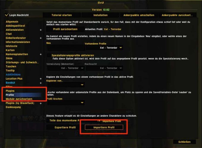 ElvUI-Profil Einstellungen