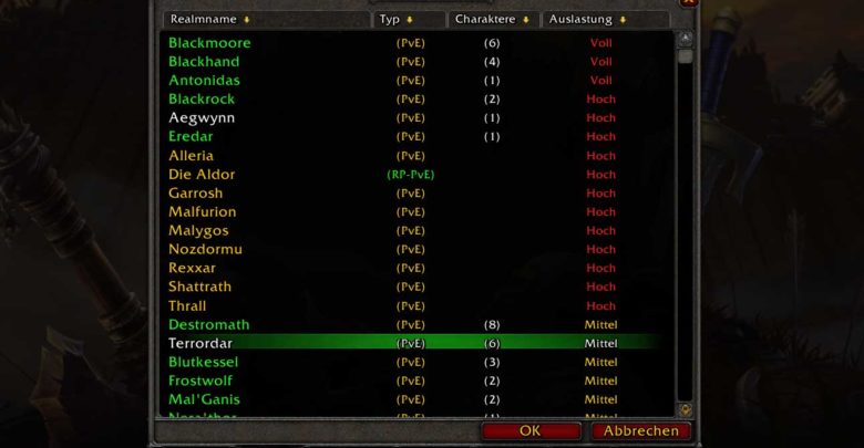 Beliebte WoW Realms (Deutsch)