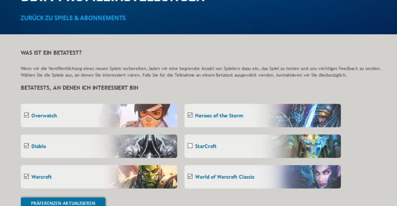 Beta-Profileinstellungen (Battle.net)